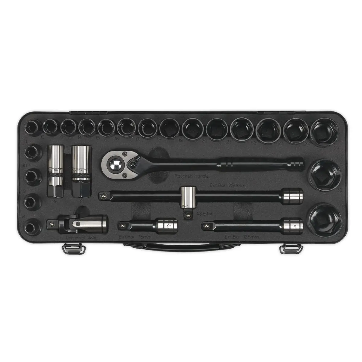 Sealey Premier Socket Set 28 Piece 1/2" Drive 6 Point WallDrive Metric Black Series - Image 3