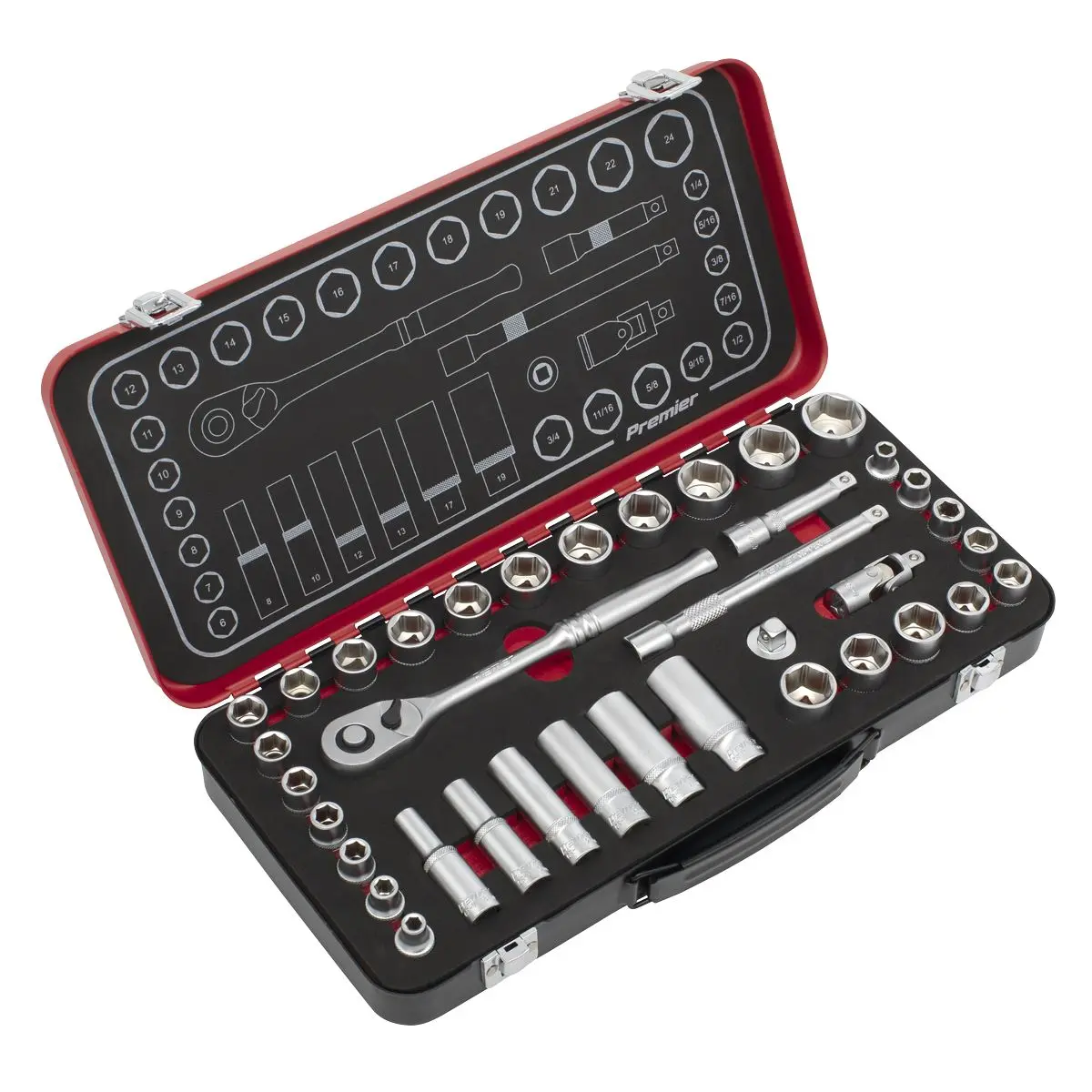 Sealey Premier Platinum Socket Set 3/8"Sq Drive 37pc - Metric/Imperial - Premier Platinum