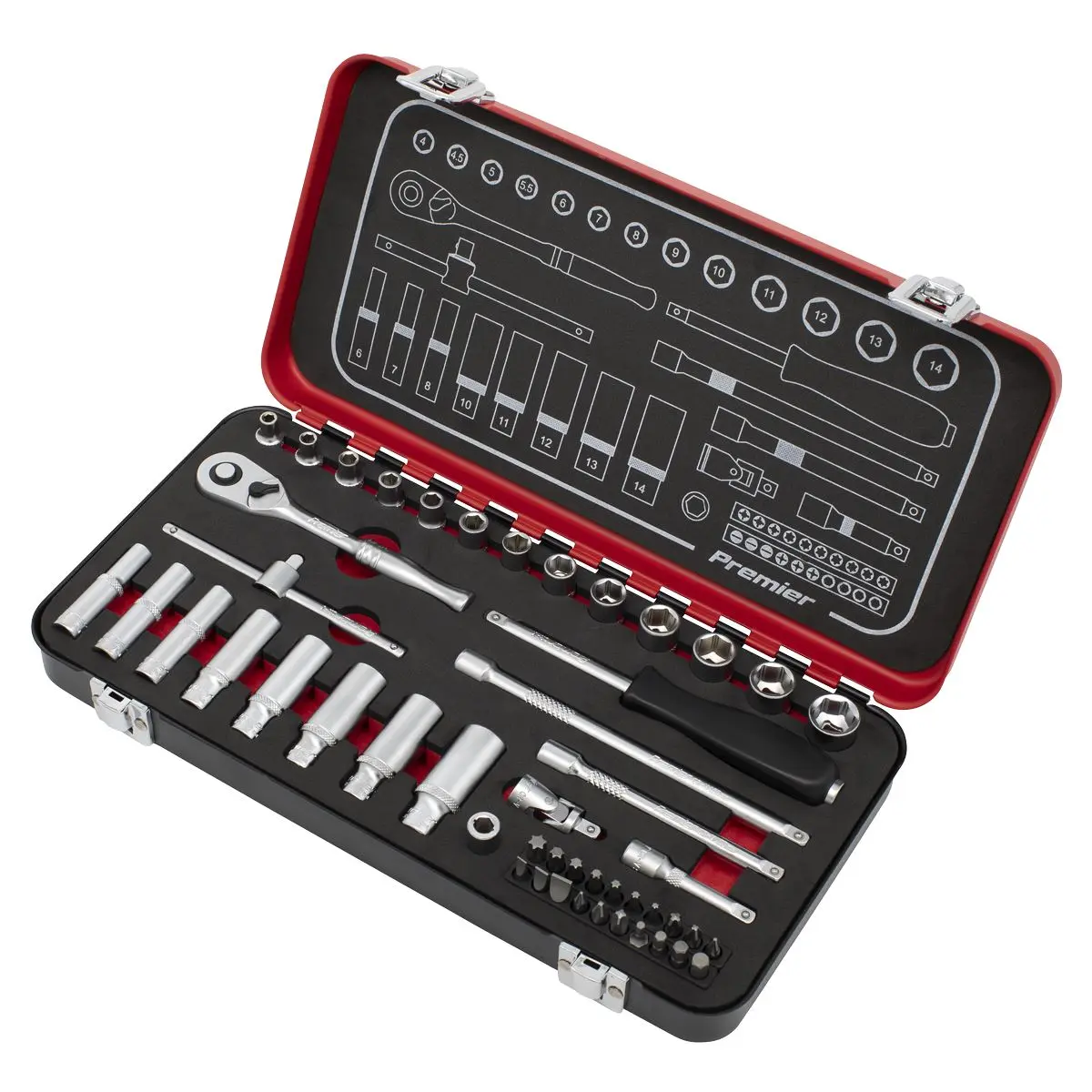 Sealey Socket Set 1/4" Drive Premier Platinum Series Vehicle Ratchet Wrench 49pc - Image 5