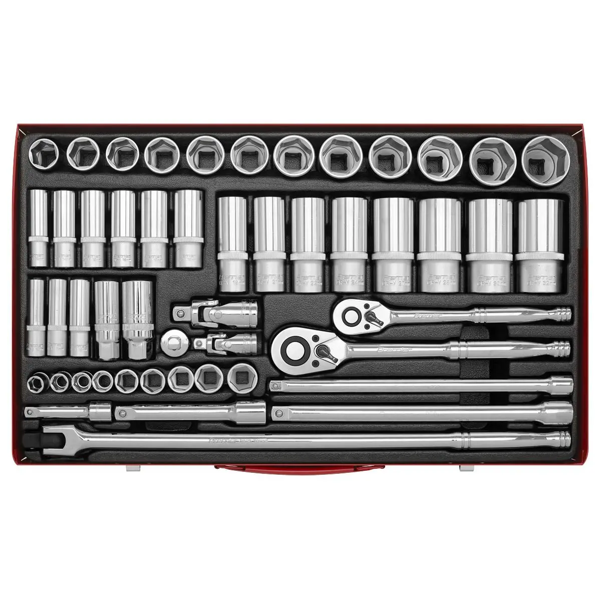 Sealey Premier Socket Set 50pc 3/8" & 1/2"Sq Drive 6pt WallDrive® - Metric - Image 7