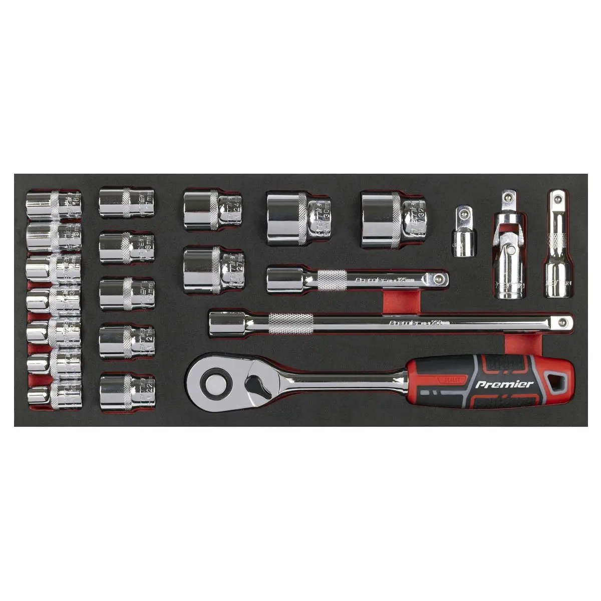 Sealey Premier Socket Set with Tool Tray 1/2"Sq Drive 22pc