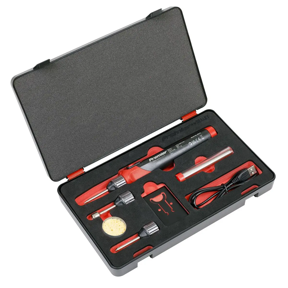 Sealey Premier Soldering Iron Kit Rechargeable Lithium-ion 30W