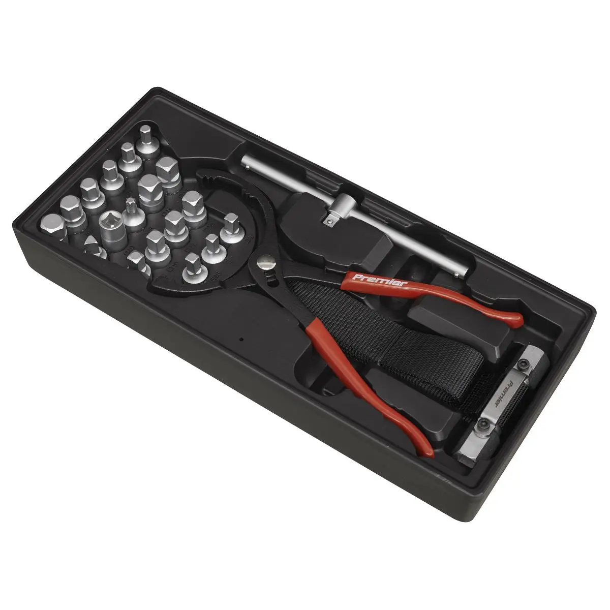 Sealey 21 Piece Oil Filter Wrench, Pliers & Drain Key Set with Tool Tray - Image 2