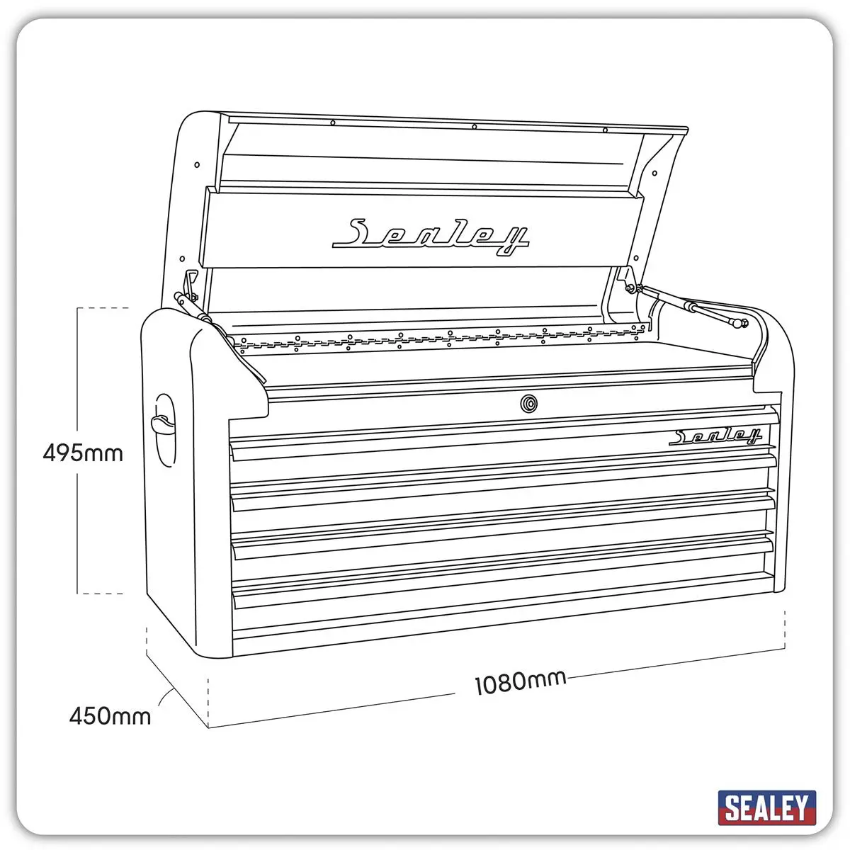 Sealey Premier Topchest 4 Drawer Wide Retro Style - Black with Red Anodised Drawer Pulls - Image 7
