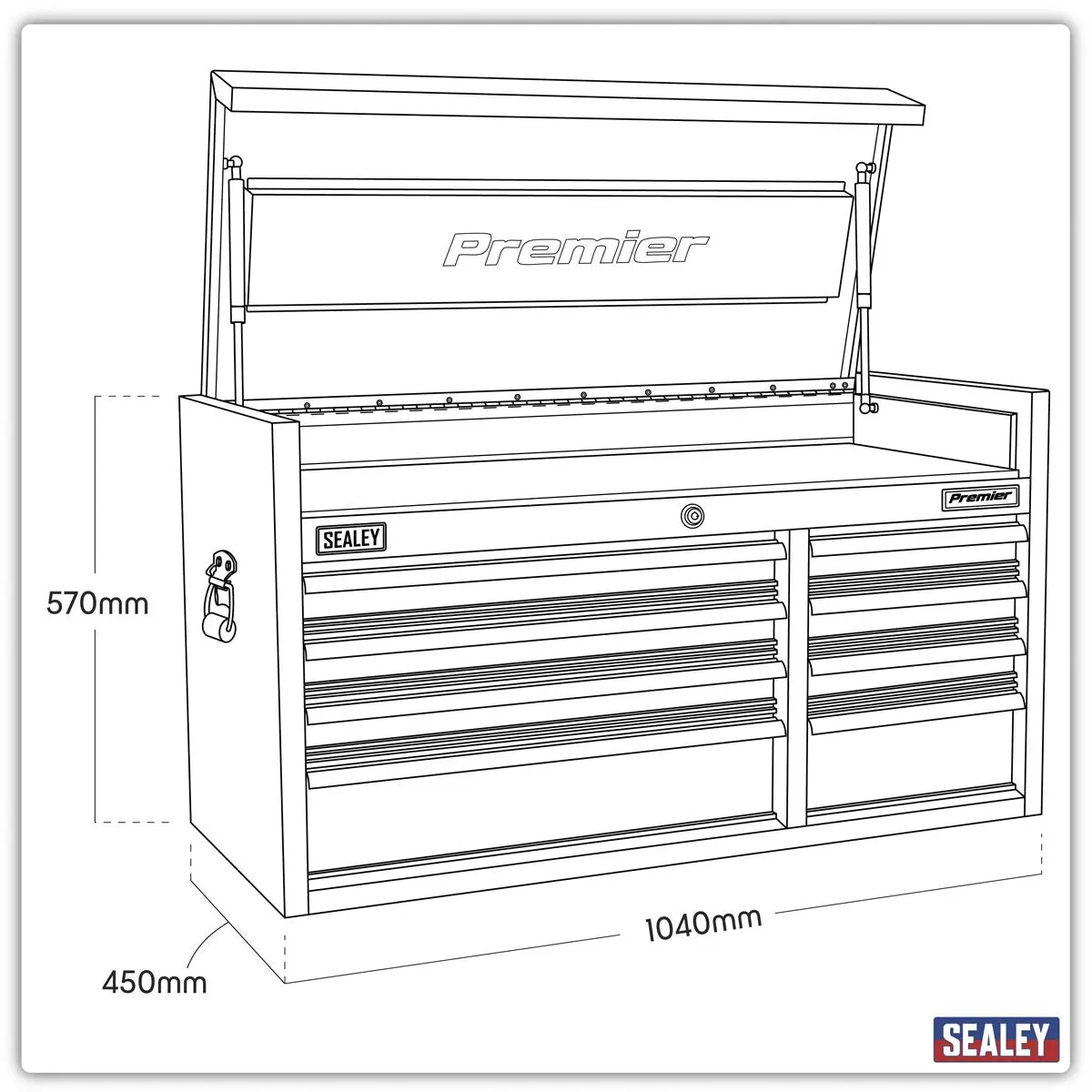 Sealey Premier Topchest 8 Drawer 1040mm Extra-Wide Heavy-Duty Black - Image 6