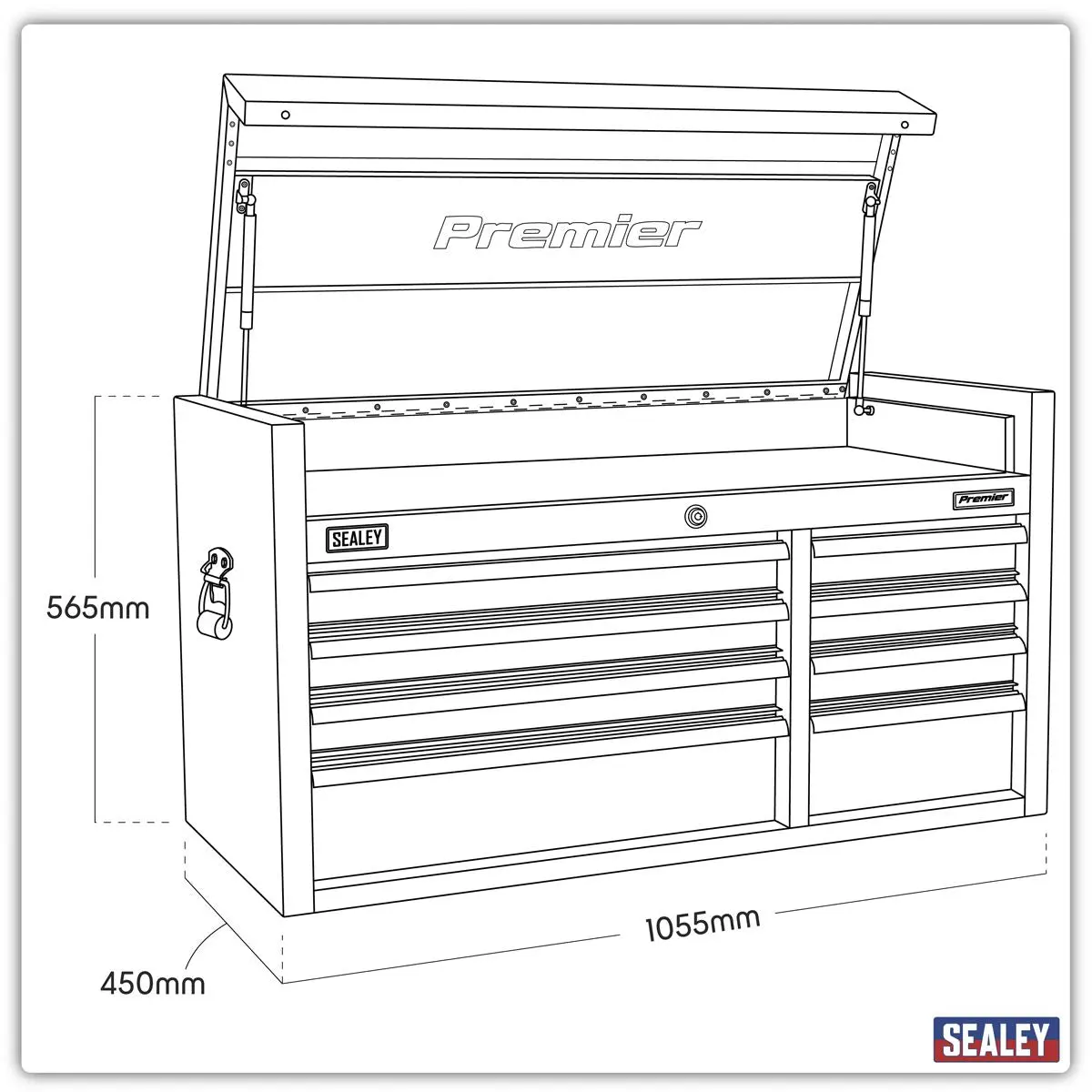 Sealey Premier Topchest 8 Drawer 1055mm Extra-Wide Stainless Steel Heavy-Duty - Image 5