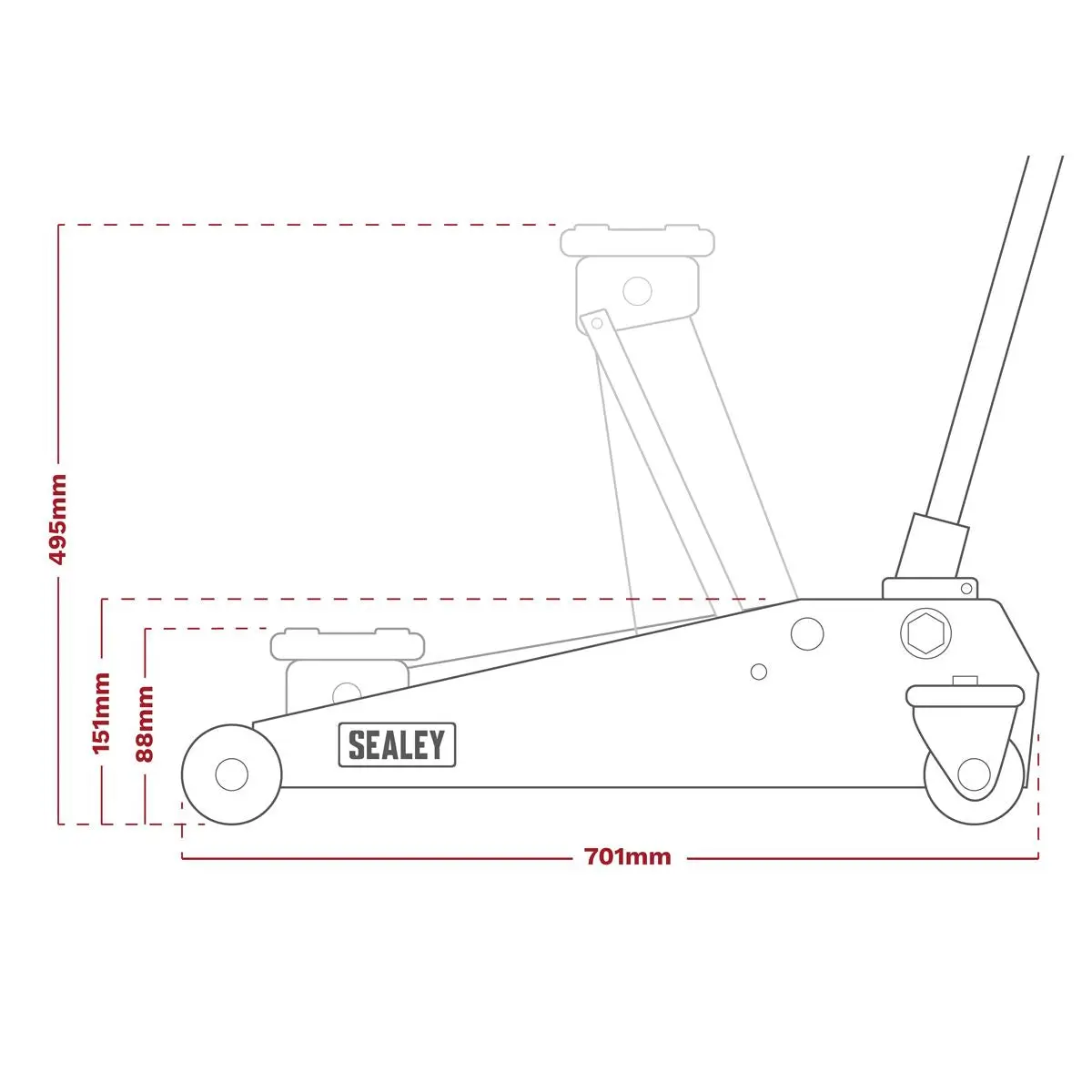 Sealey Premier Premier Low Profile with Rocket Lift Trolley Jack 2.5 Tonne - Image 6