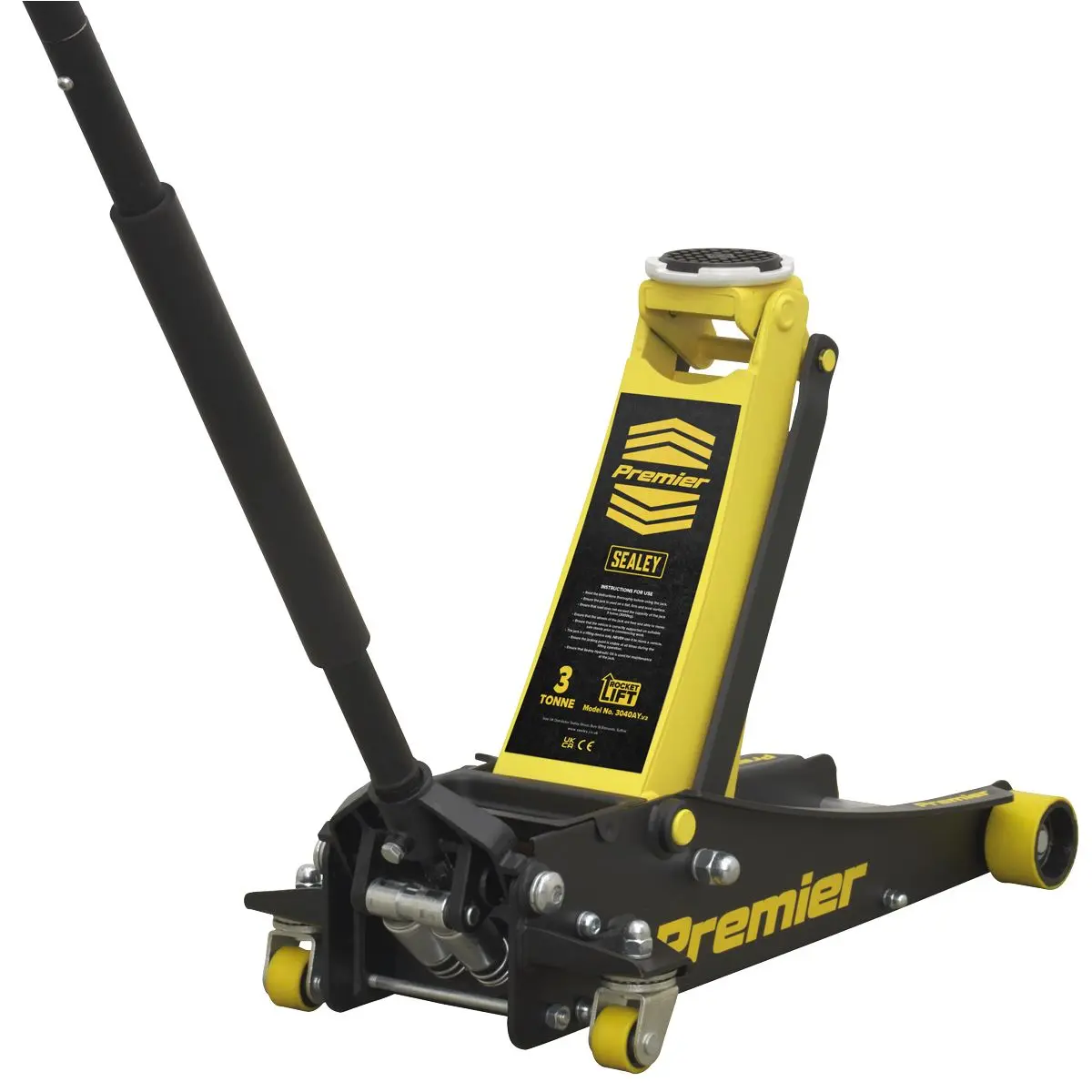 Sealey Premier Premier Low Profile Trolley Jack with Rocket Lift 3 Tonne - Yellow