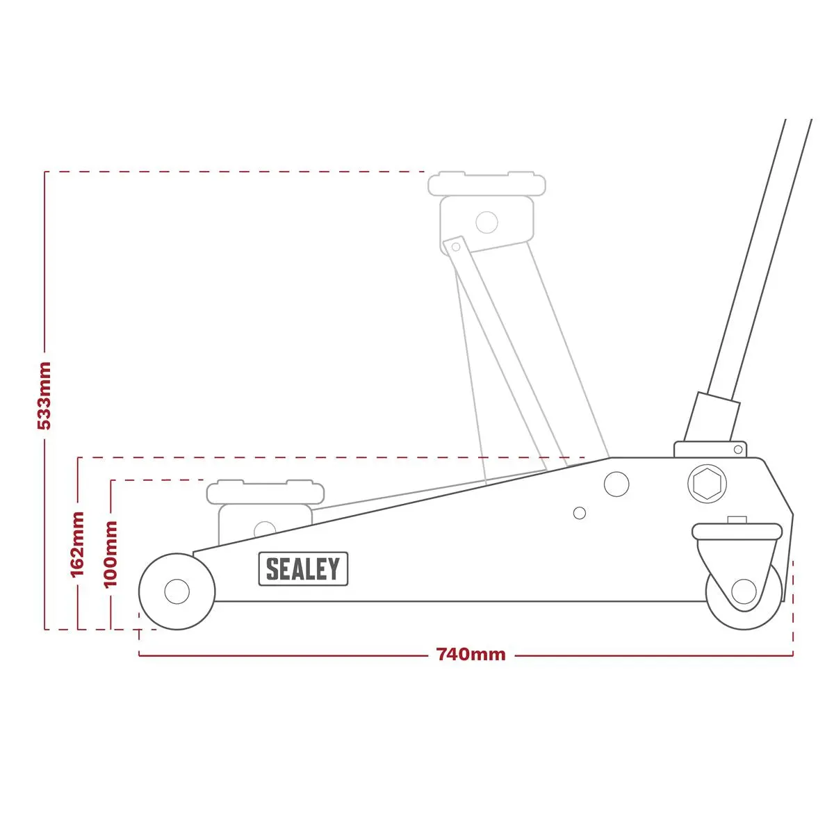 Sealey Premier Premier Low Profile Trolley Jack with Rocket Lift 3 Tonne - Yellow - Image 3