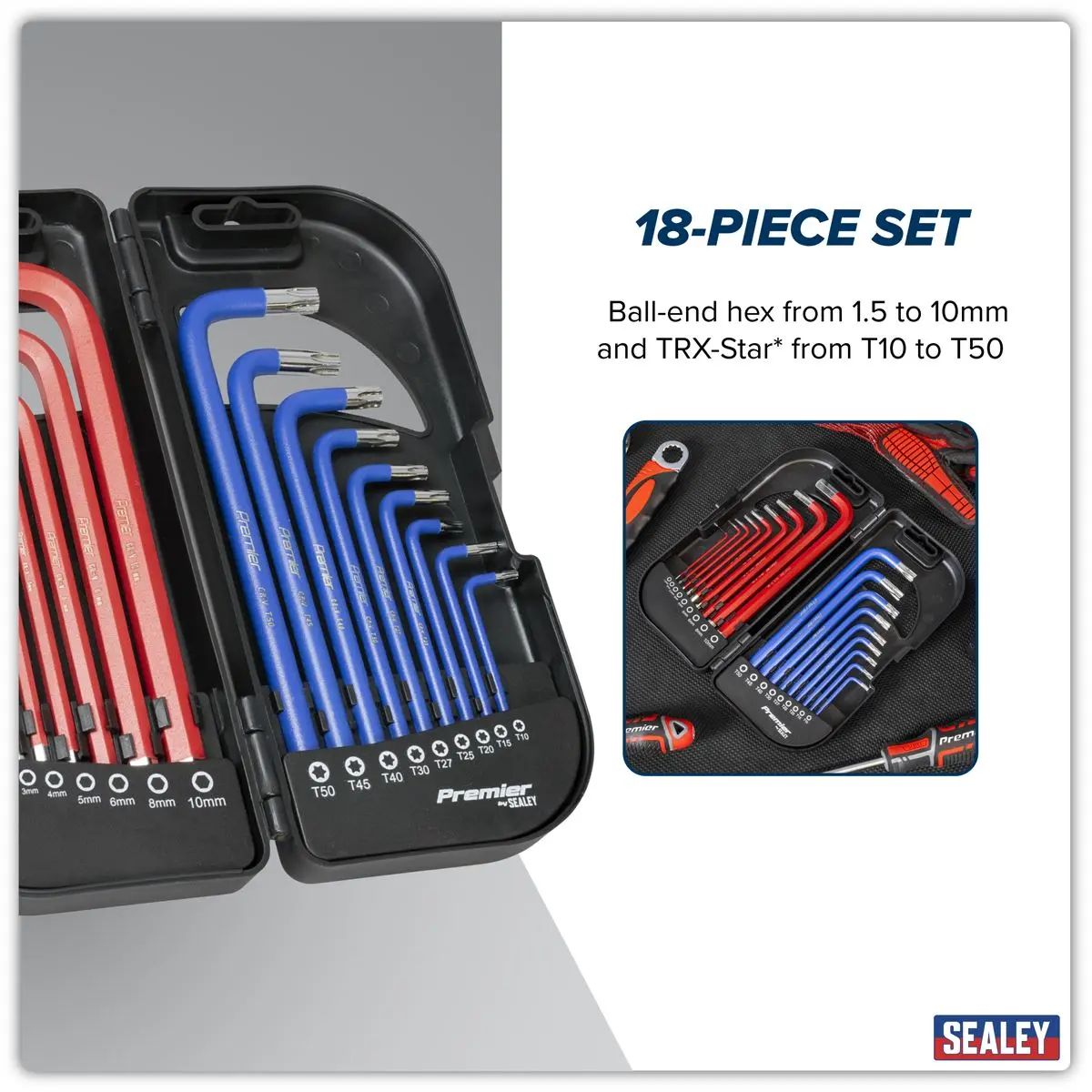Sealey Premier Long Anti-Slip TRX-Star* & Ball-End Hex Key Set 18pc - Image 10