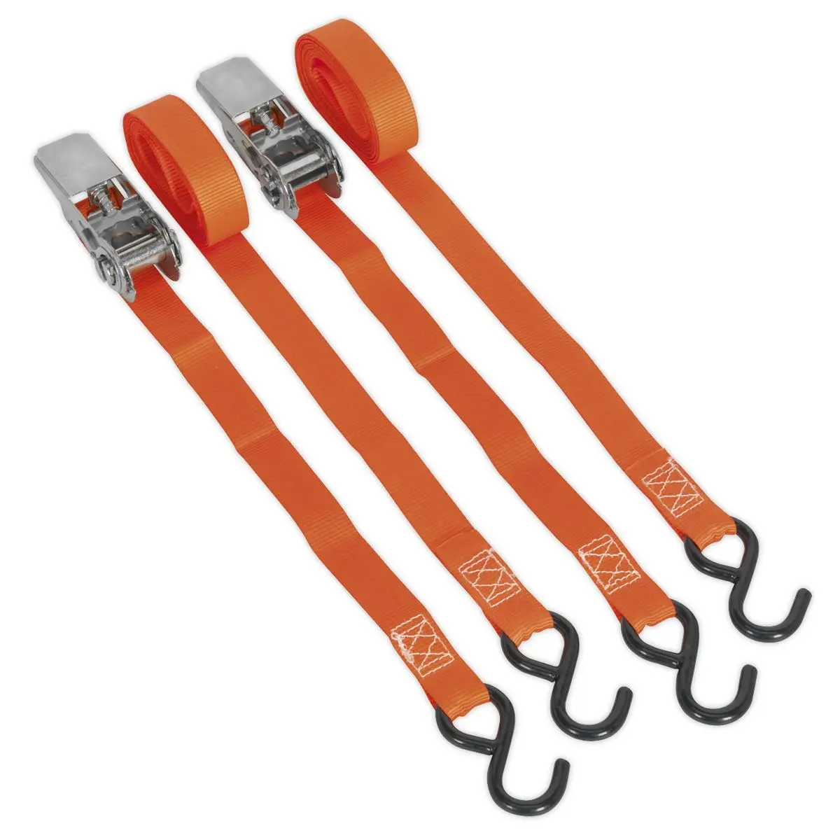 Sealey Ratchet Straps 25mm x 4m Polyester Webbing with S-Hooks 500kg Breaking Strength - Pair - Image 3