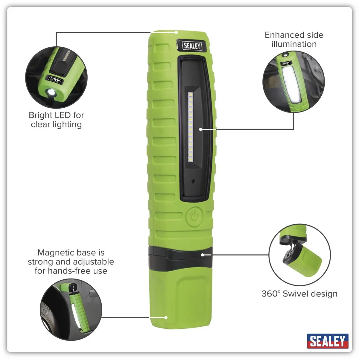 Sealey Rechargeable 360° Inspection Light 8W & 3W SMD LED - Green - Image 3