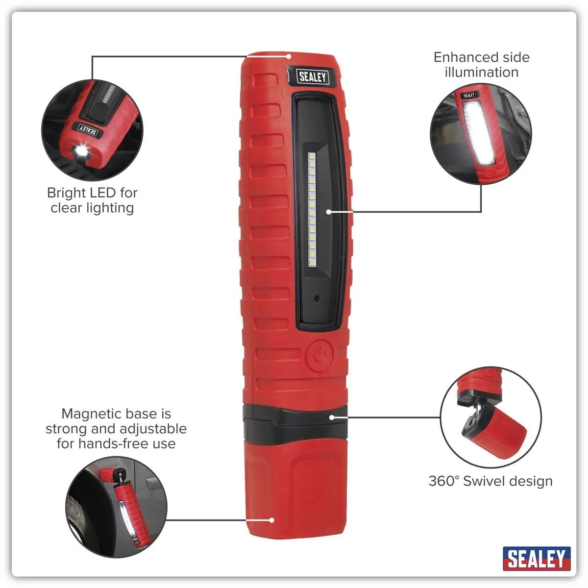 Sealey Rechargeable 360° Inspection Light 8W & 3W SMD LED Red Lithium-ion - Image 5