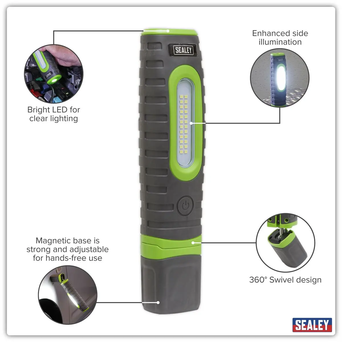 Sealey Rechargeable 360° Inspection Lamp 24 SMD LED + 3W LED Green 1000 Lumens - Image 16