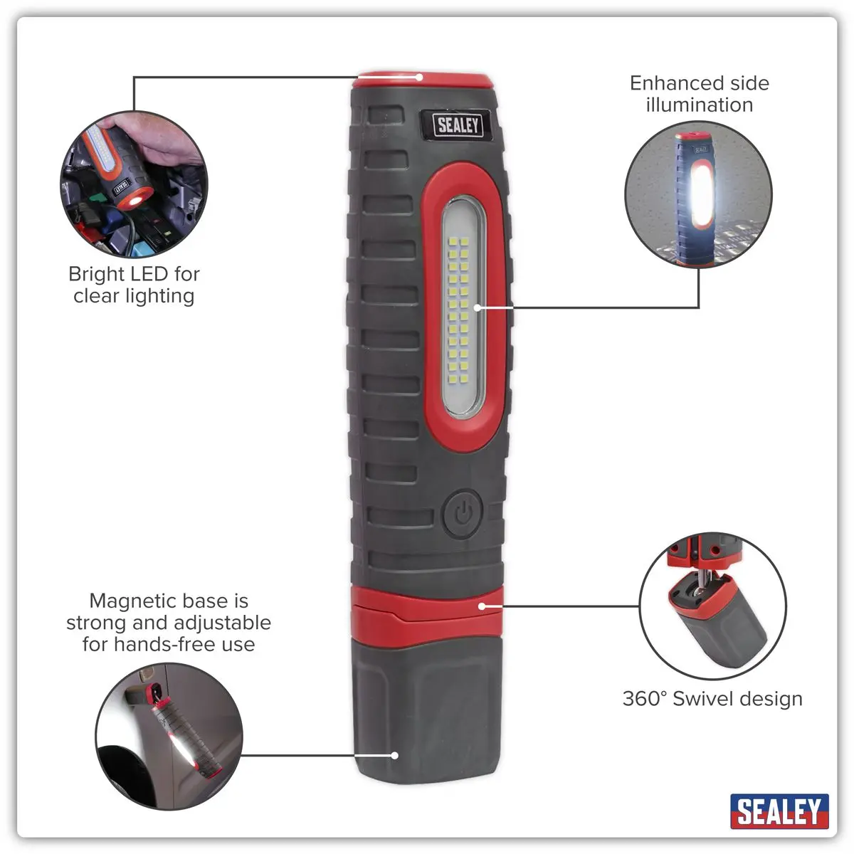 Sealey Rechargeable 360° Inspection Lamp 24 SMD LED + 3W LED Red 1000 Lumens - Image 4