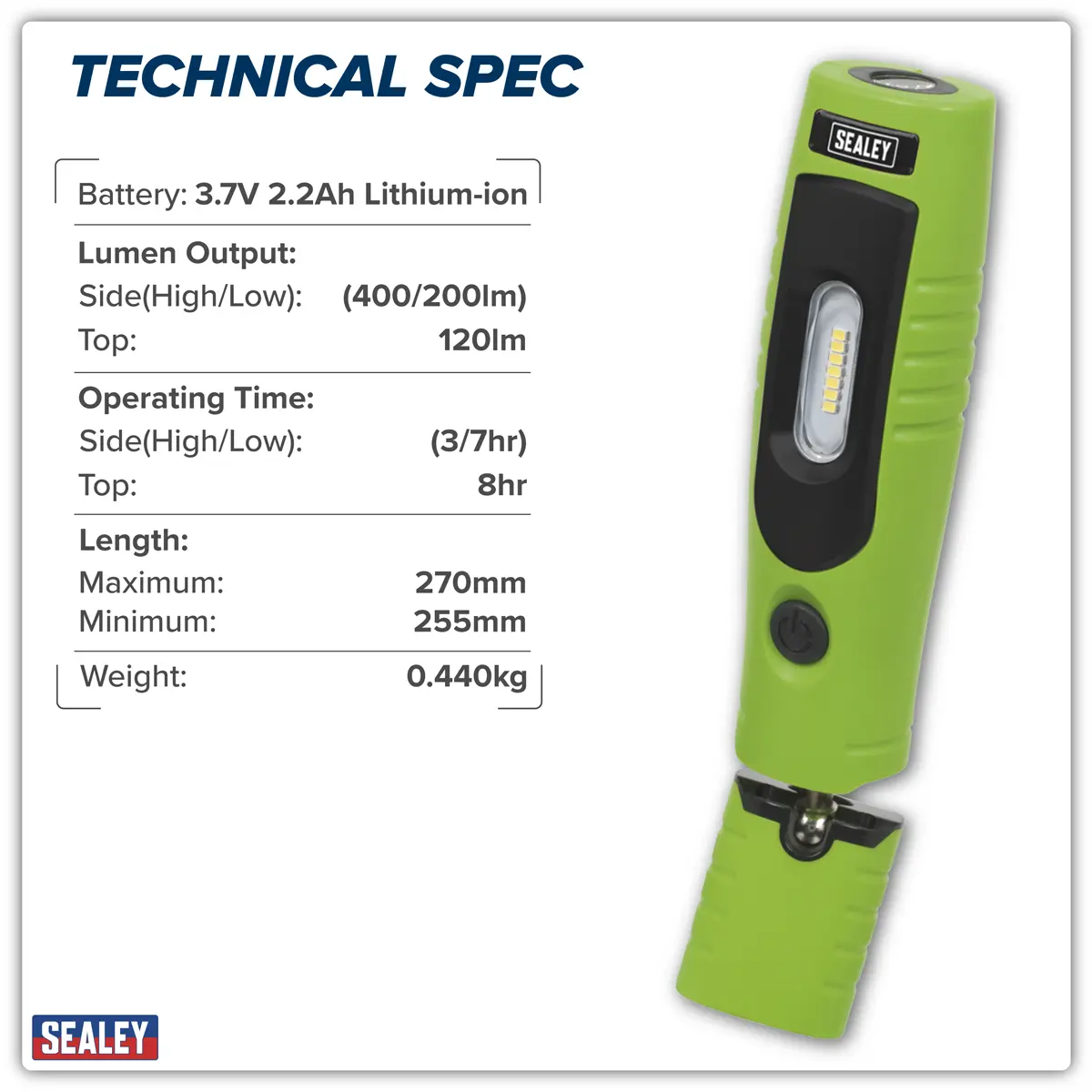 Sealey Rechargeable 360° Inspection Light 4W & 3W SMD LED - Green - Image 19