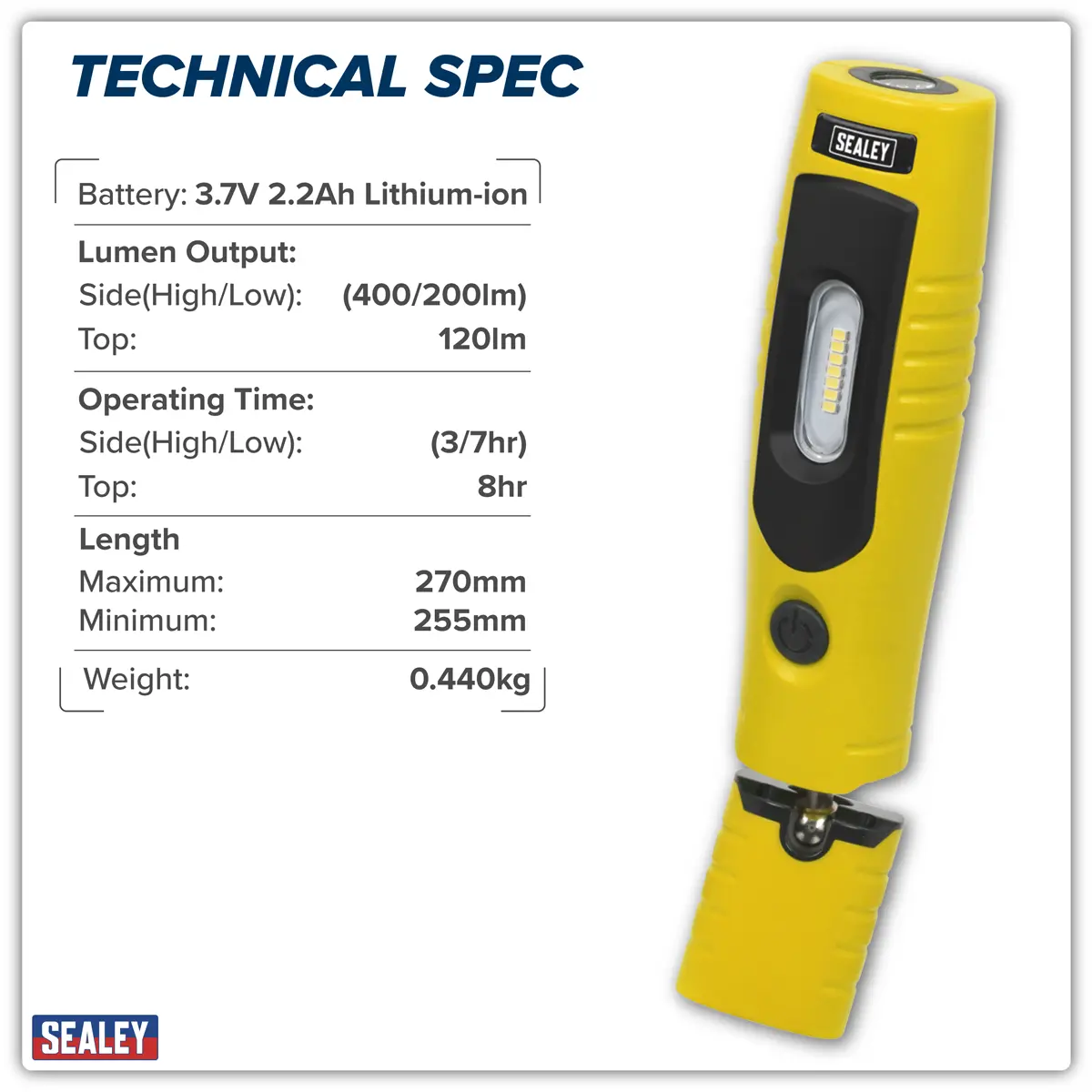 Sealey Rechargeable 360° Inspection Light 4W & 3W SMD LED - Yellow - Image 23