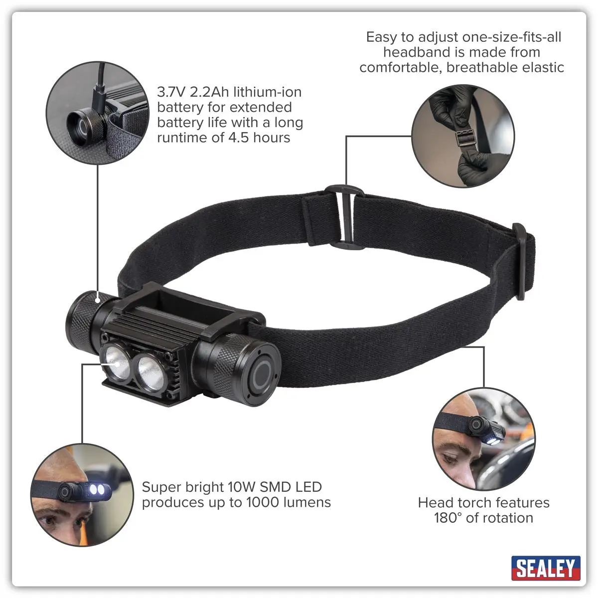 Sealey Rechargeable Head Torch 10W SMD LED - Image 13