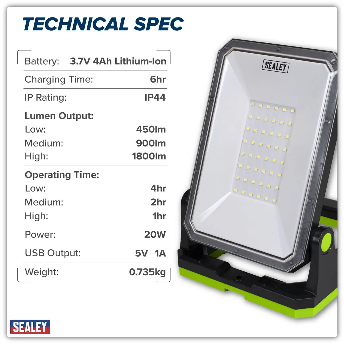 Sealey Rechargeable Portable Floodlight & Power Bank 20W SMD LED - Image 10