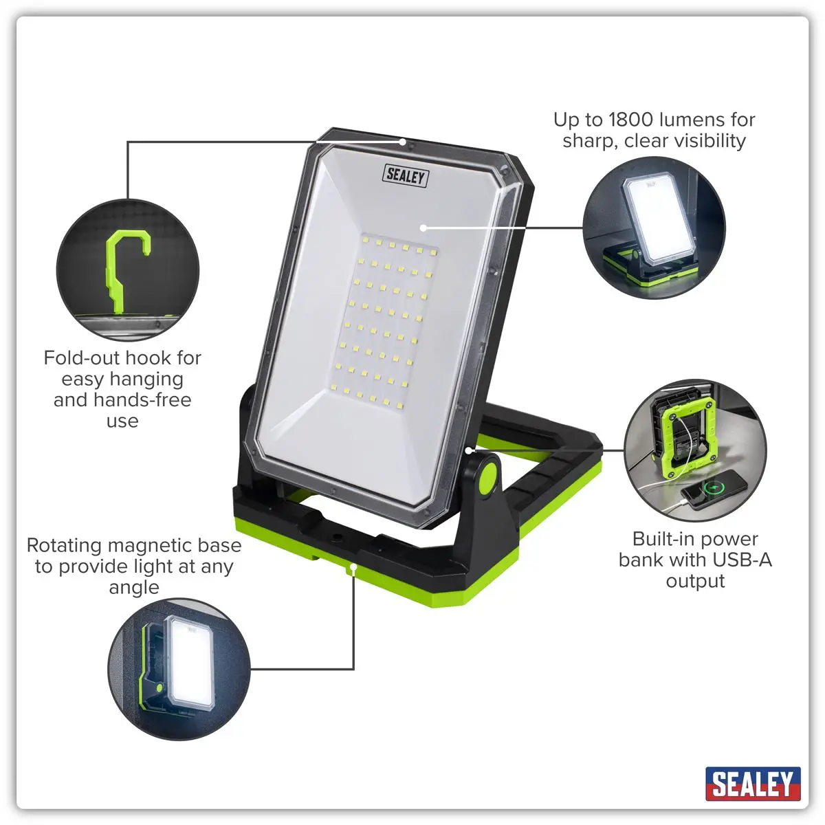 Sealey Rechargeable Portable Floodlight & Power Bank 20W SMD LED - Image 9