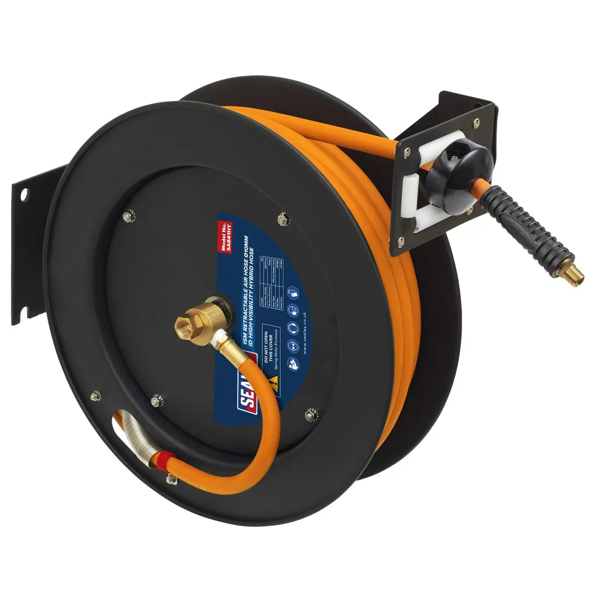 Sealey Retractable Metal Reel 15m Ø10mm ID High-Visibility Hybrid Air Hose