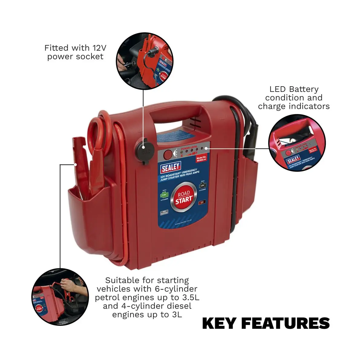 Sealey RoadStart® Emergency Jump Starter 12V 1600 Peak Amps - Image 4