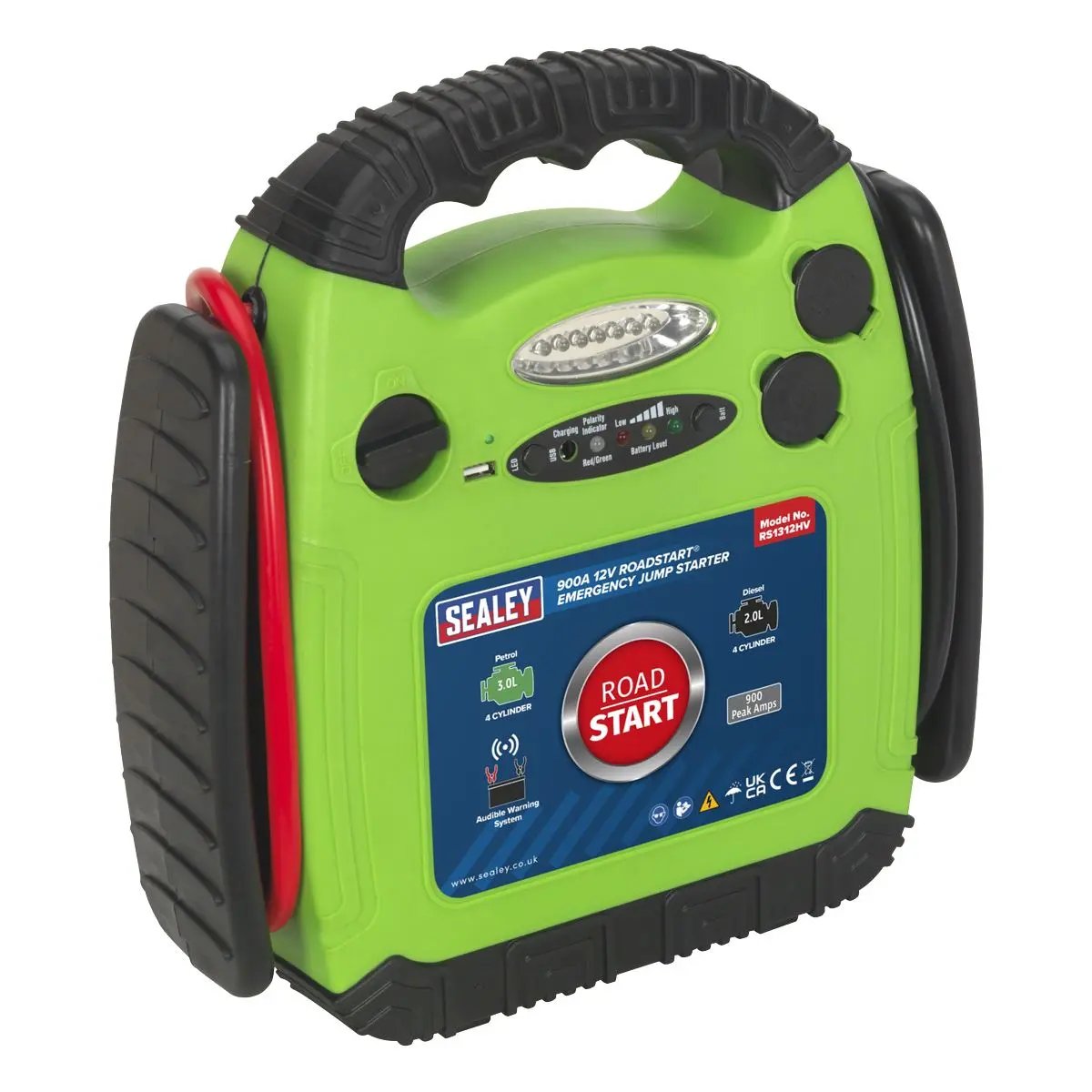 Sealey RoadStart® Emergency Jump Starter 12V 900 Peak Amps Hi-Vis Green - Image 3