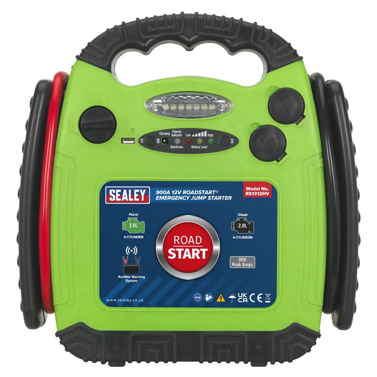 Sealey RoadStart® Emergency Jump Starter 12V 900 Peak Amps Hi-Vis Green - Image 4