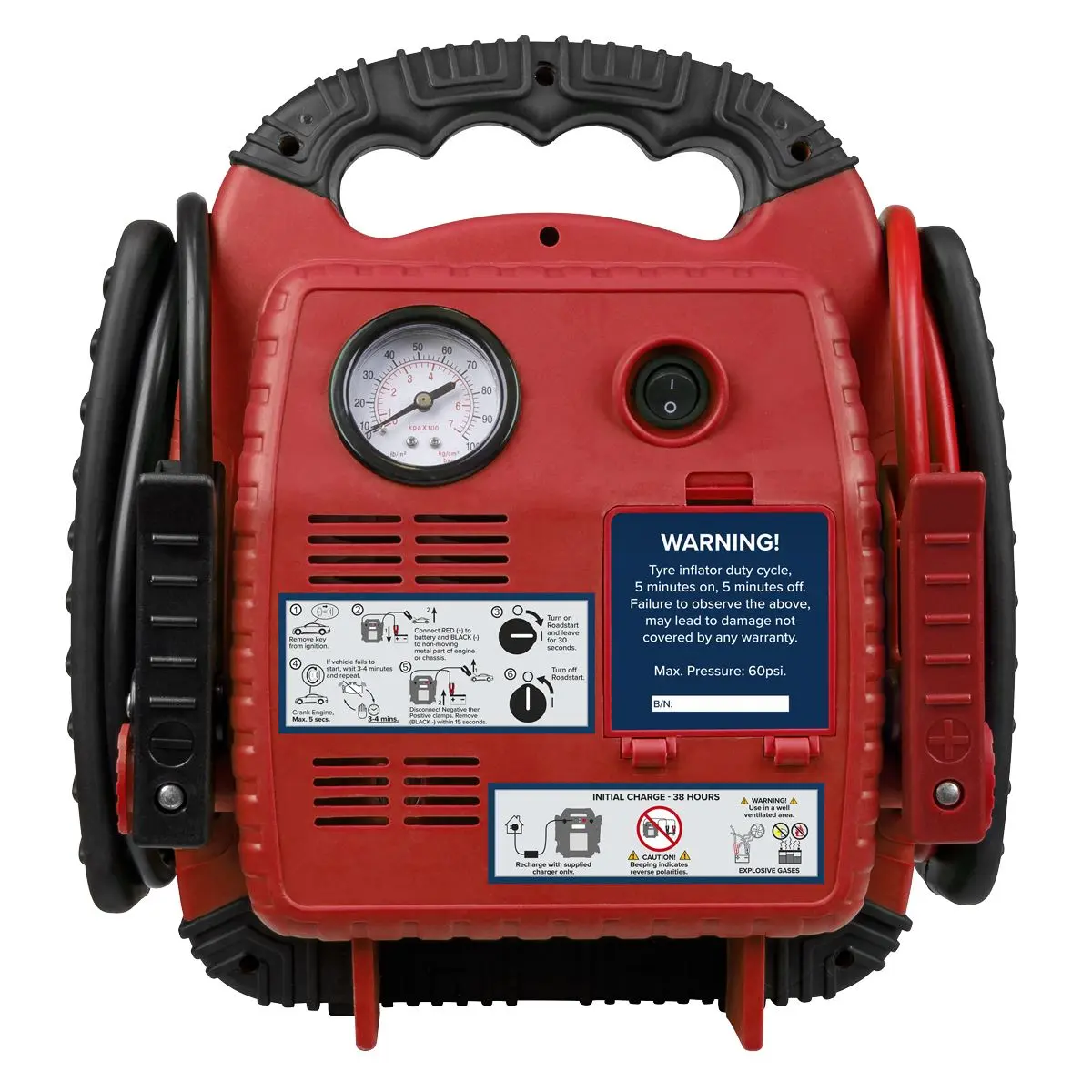Sealey RoadStart® Emergency Jump Starter with Air Compressor 12V 900 Peak Amps - Image 7