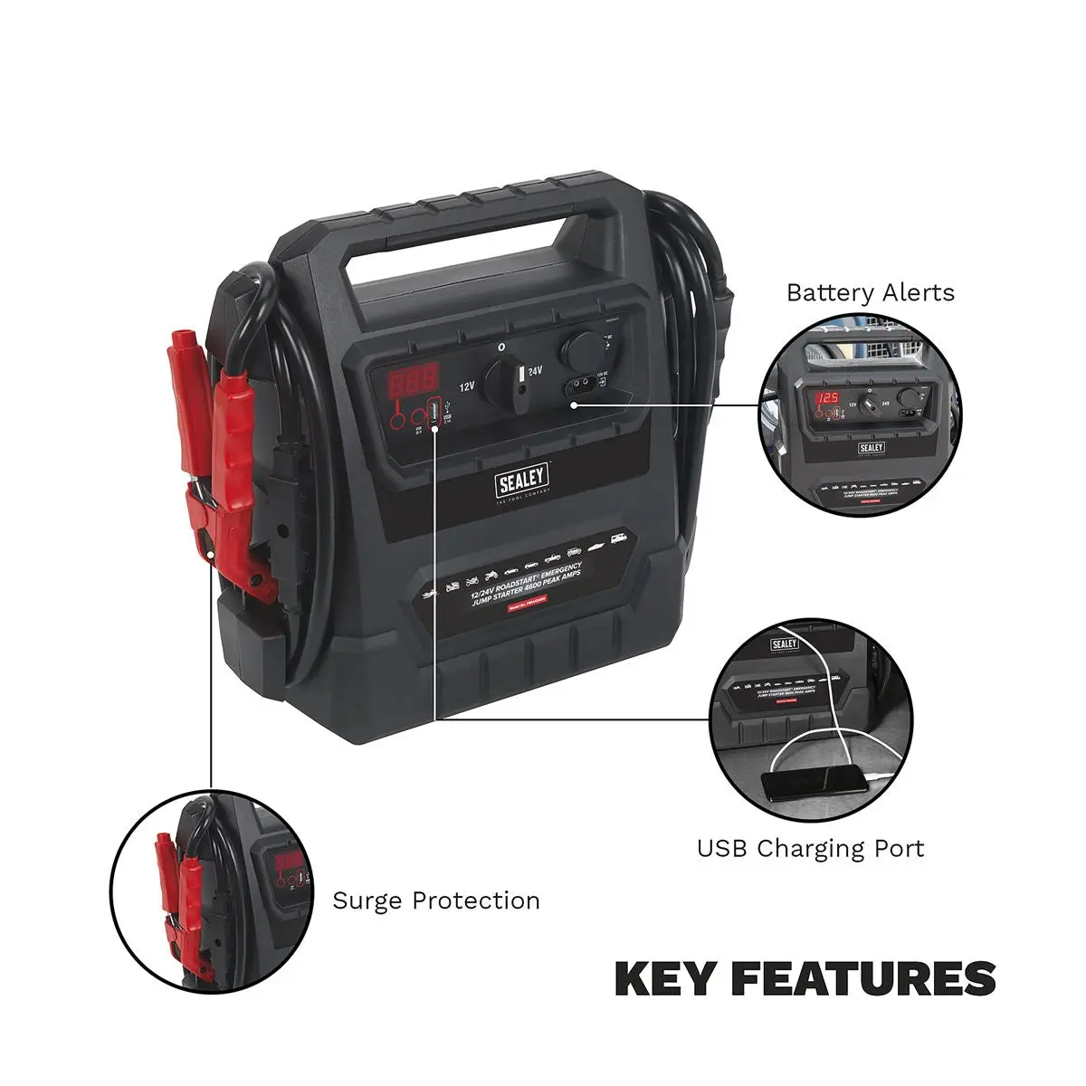 Sealey RoadStart® Emergency Jump Starter 12/24V 4600 Peak Amps - DEKRA Approved - Image 7