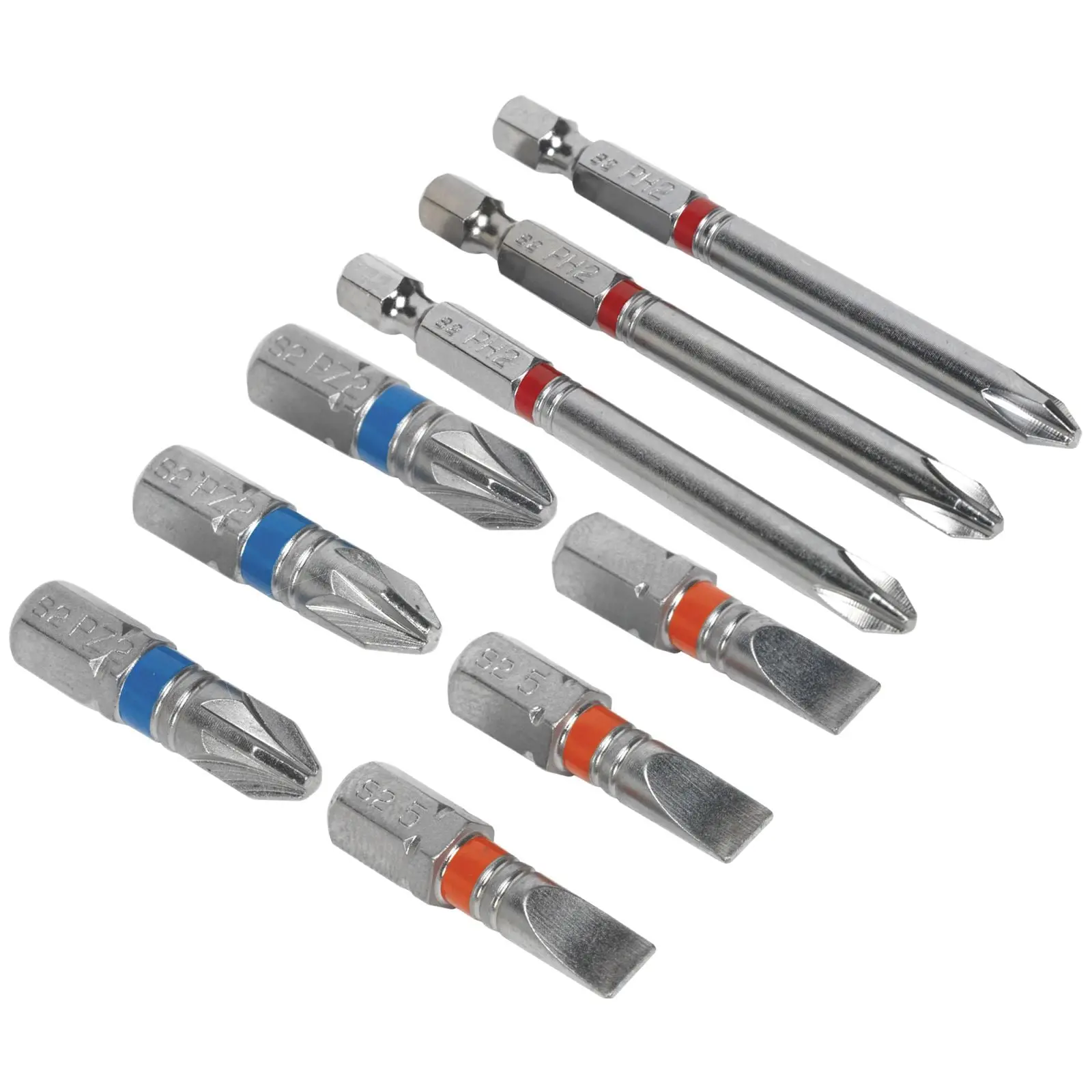 Sealey Screwdriver Bits Colour Coded S2 Steel 3 Pack Pozi Phillips Slotted 25mm 75mm - Image 2