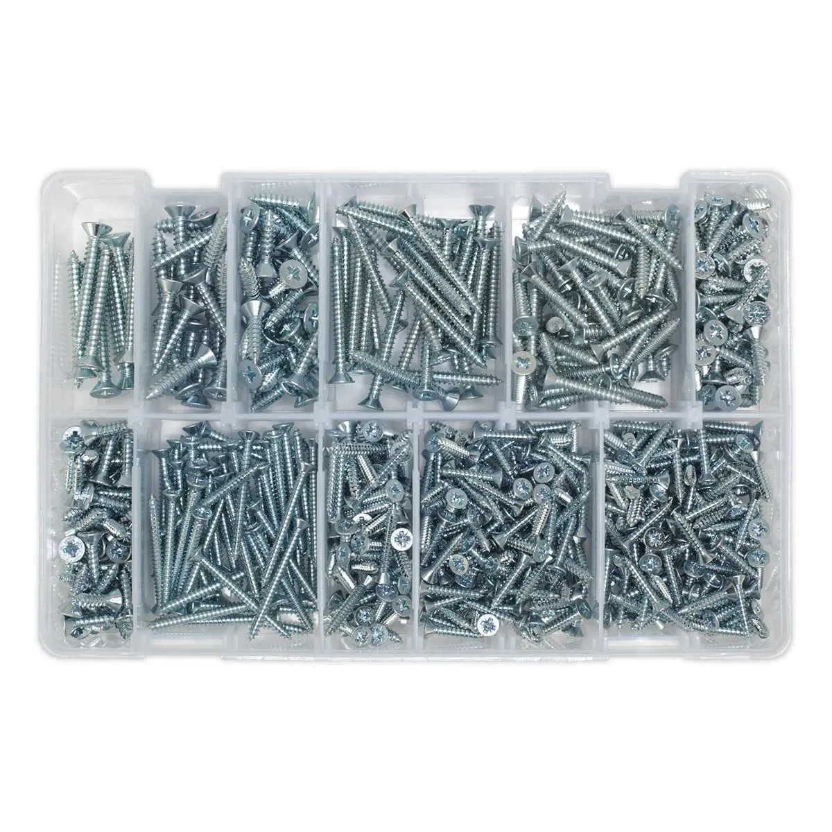 Sealey Self-Tapping Screw Assortment 600pc Countersunk Pozi Zinc - Image 4
