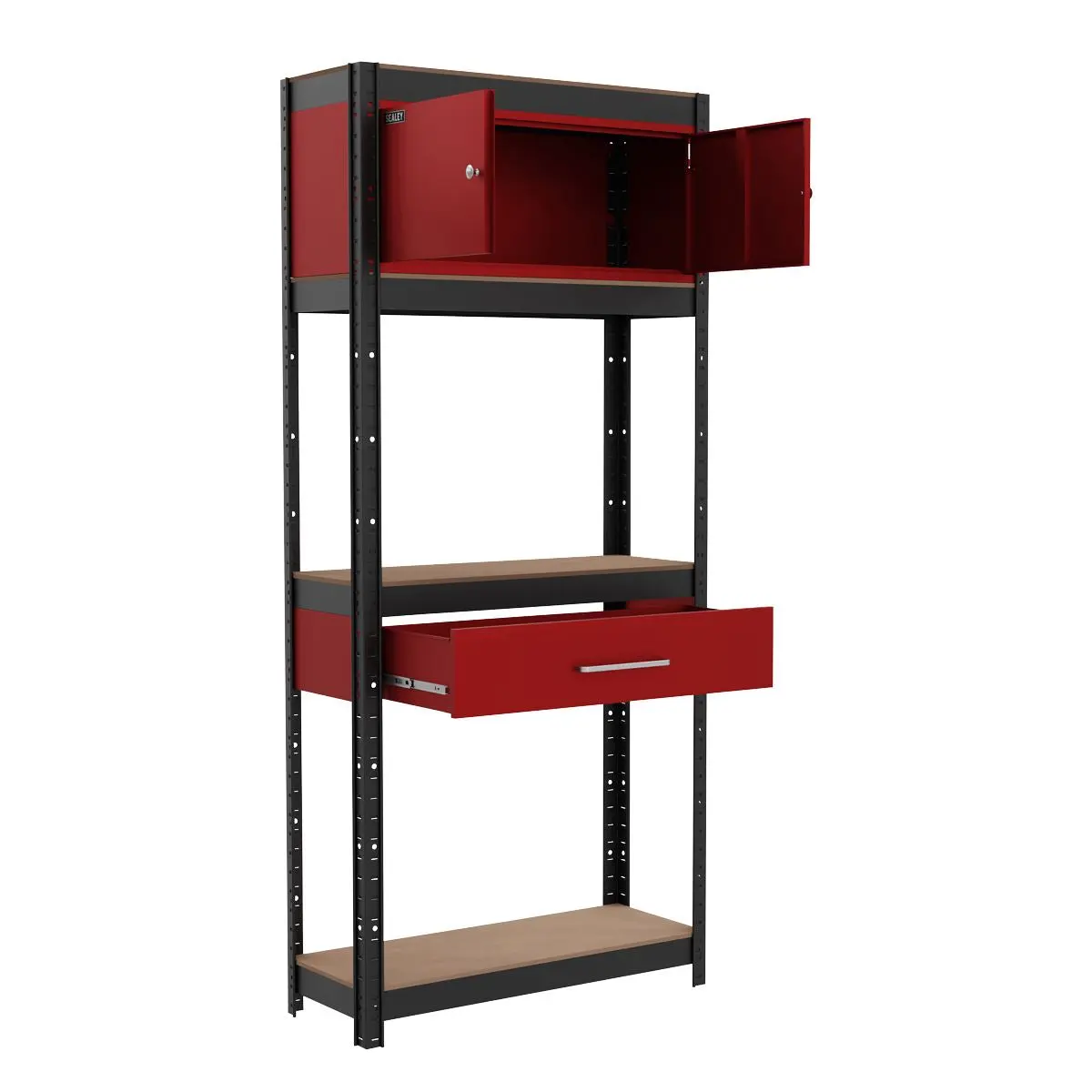 Sealey Shelving Unit 4-Tier with Cupboard and Drawer - Image 3