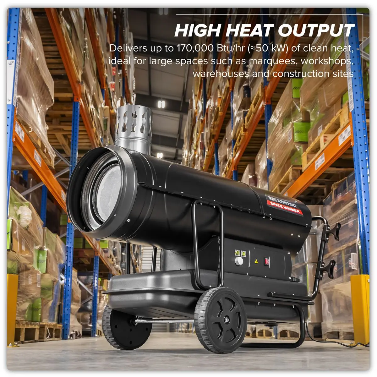 Sealey Space Warmer® Indirect Kerosene/Diesel Heater with Wheels 170,000Btu/hr - Image 10