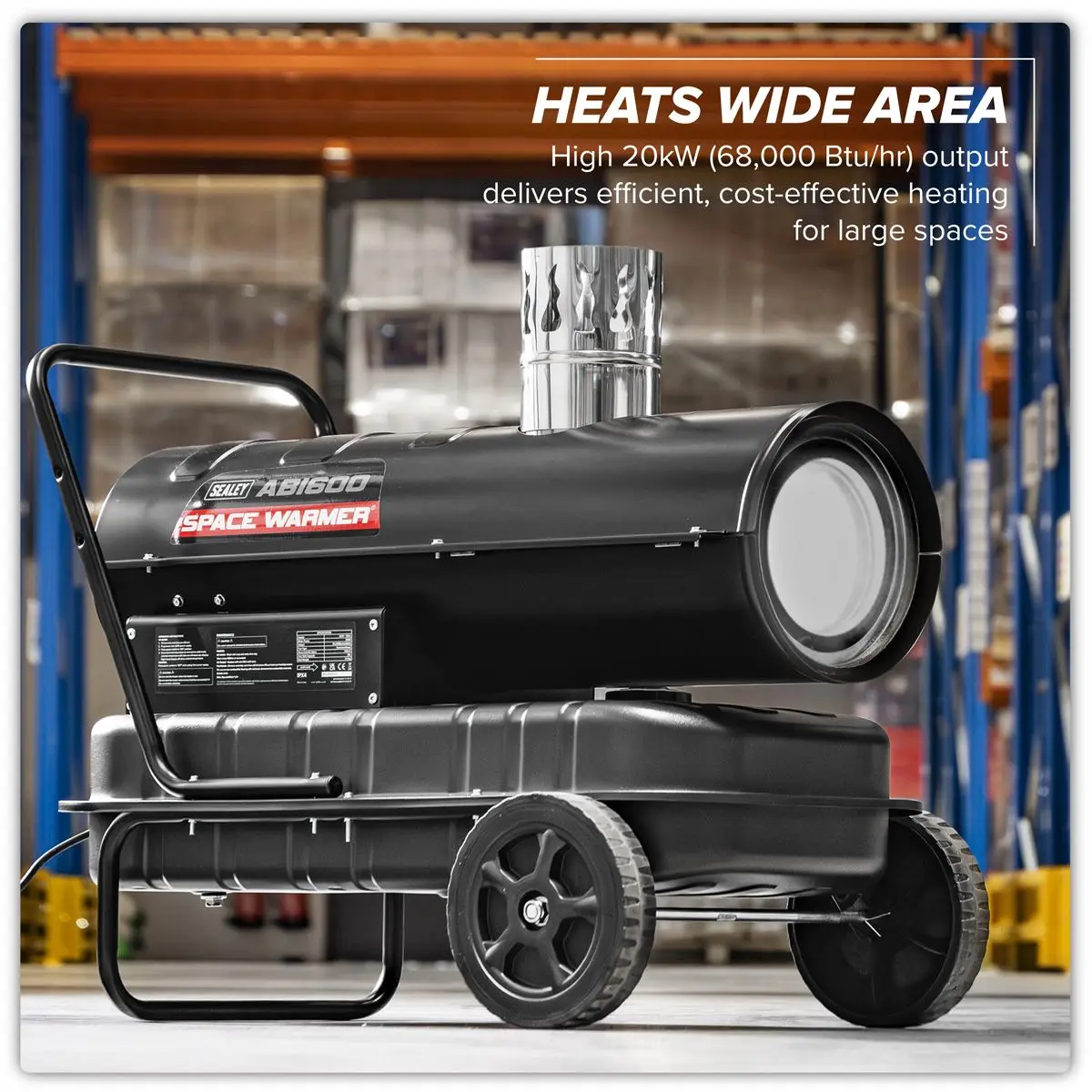 Sealey Space Warmer® Indirect Kerosene/Diesel Heater with Wheels 68,000Btu/hr - Image 4