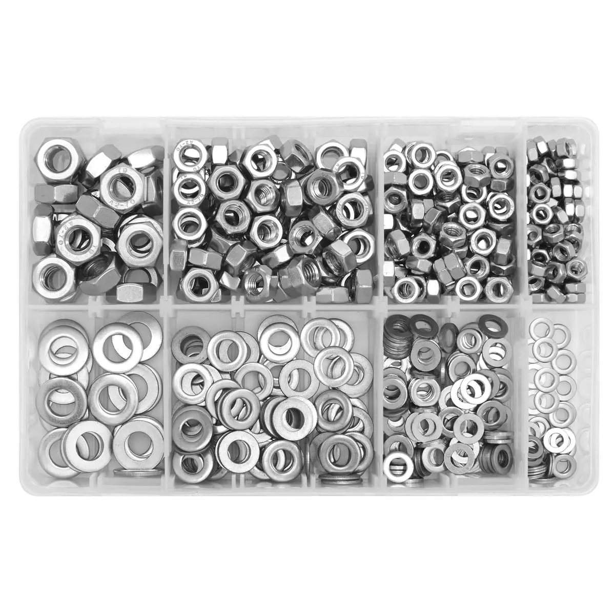 Sealey Stainless Steel Nut and Washer Assortment 500pc M5-M10 - Image 2