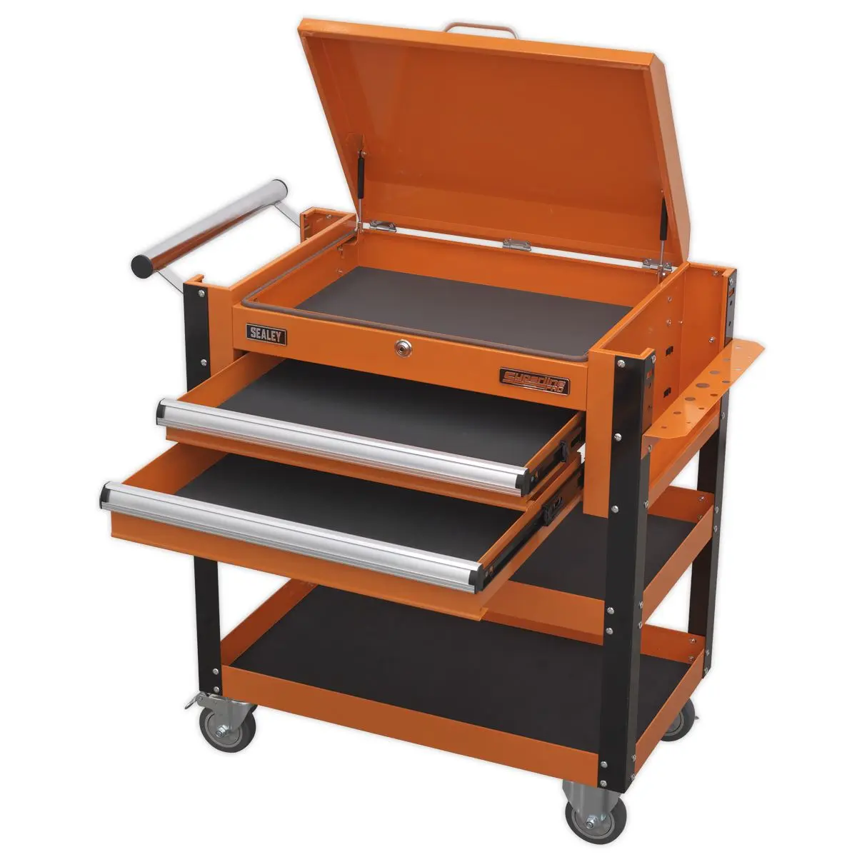 Sealey Superline Pro Heavy-Duty Mobile Tool & Parts Trolley 2 Drawers & Lockable Top - Orange - Image 10