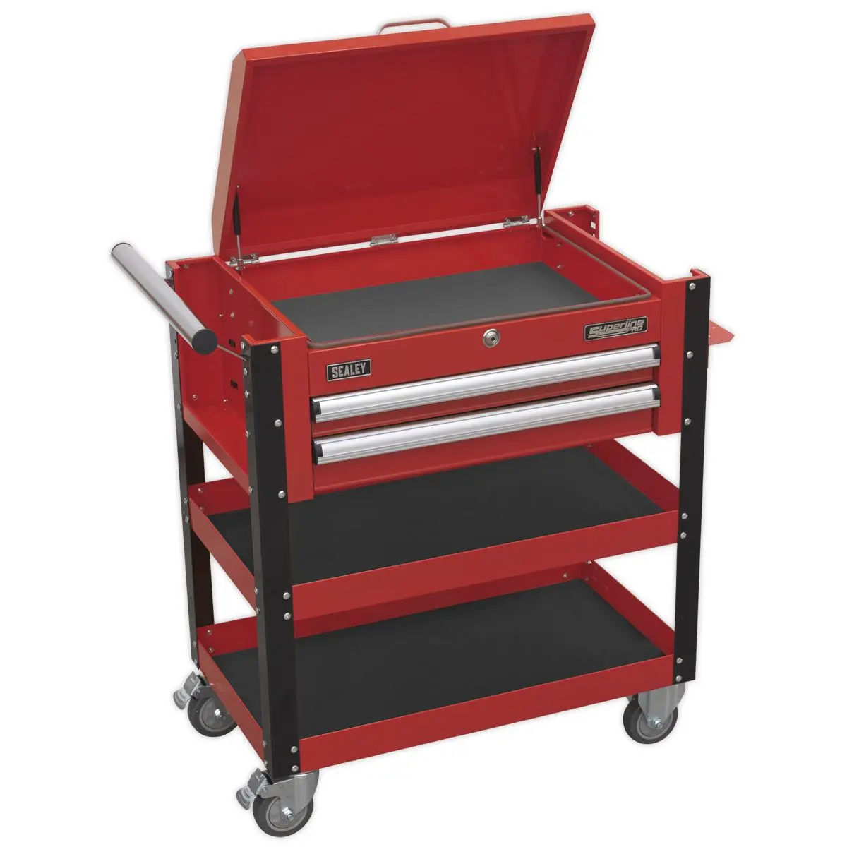 Sealey Superline Pro Heavy-Duty Mobile Tool & Parts Trolley 2 Drawers & Lockable Top - Red - Image 10
