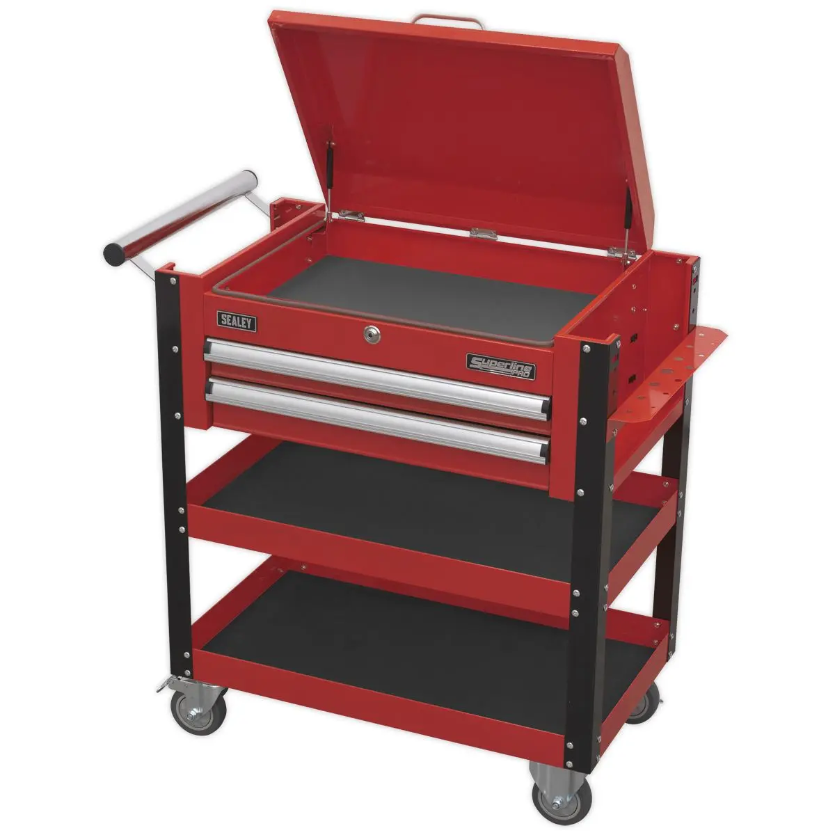 Sealey Superline Pro Heavy-Duty Mobile Tool & Parts Trolley 2 Drawers & Lockable Top - Red - Image 6