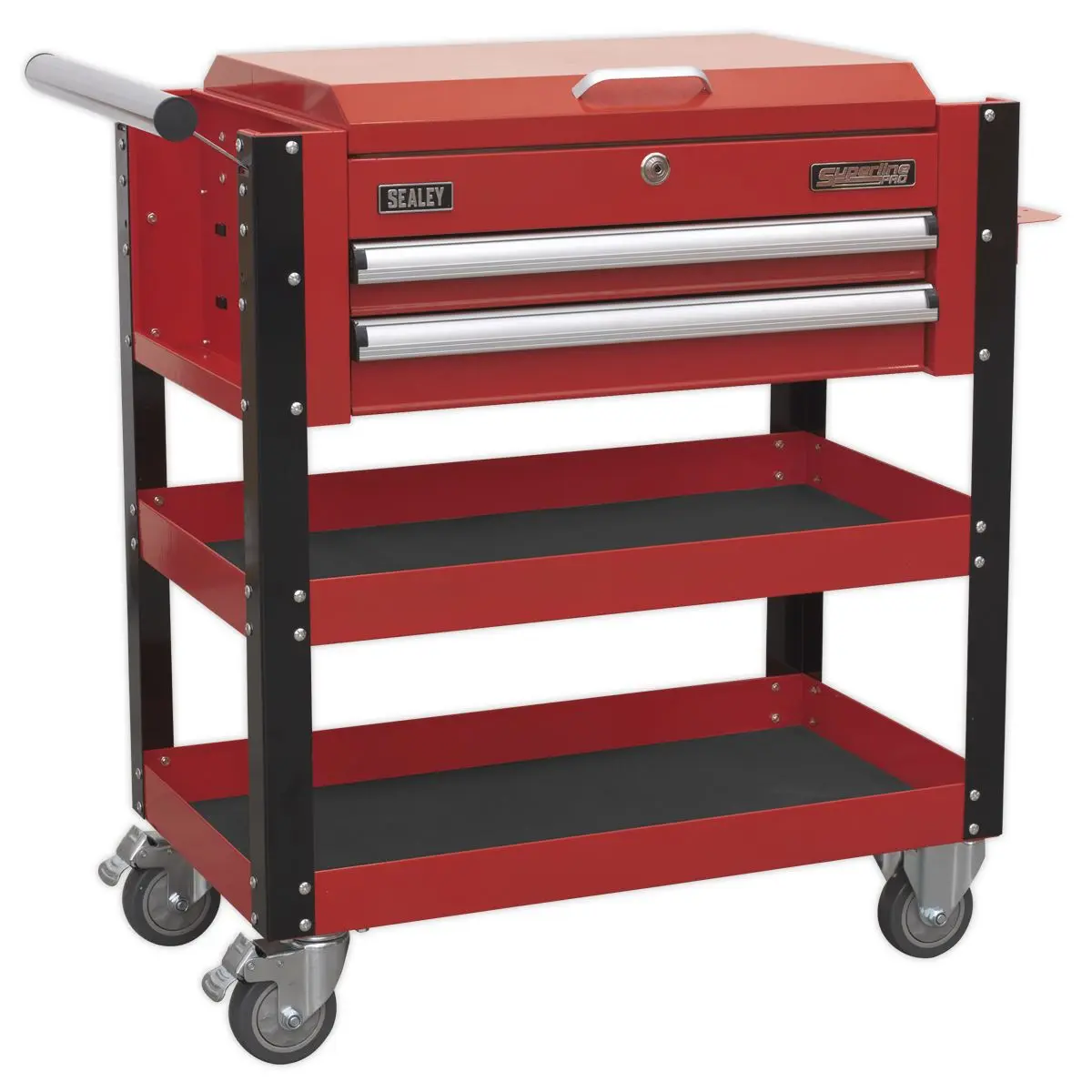 Sealey Superline Pro Heavy-Duty Mobile Tool & Parts Trolley 2 Drawers & Lockable Top - Red - Image 7