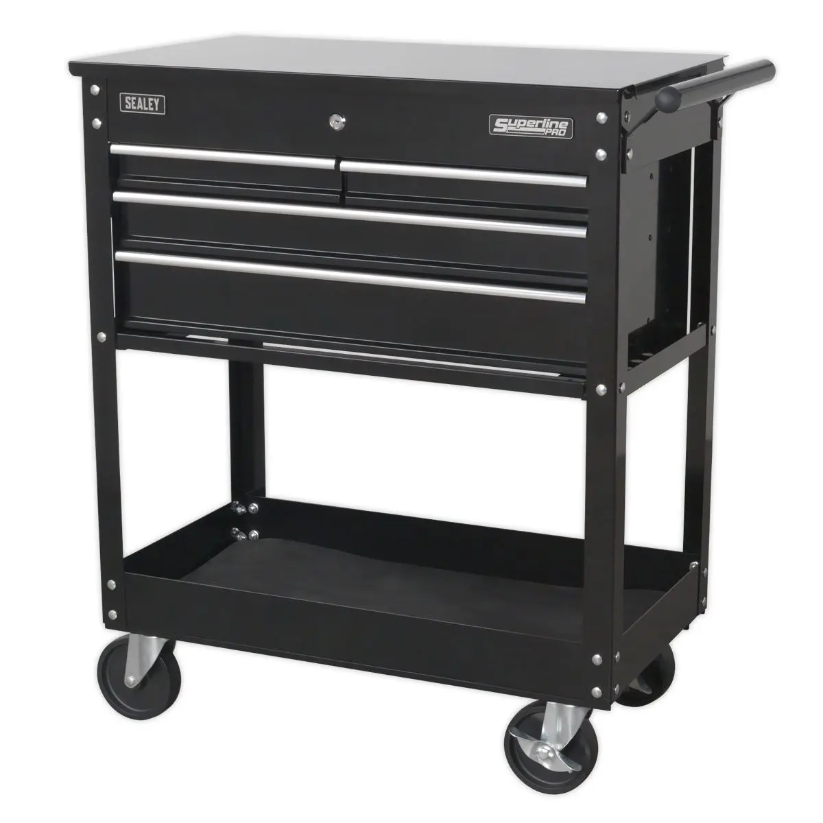 Sealey Superline Pro Heavy-Duty Mobile Tool & Parts Trolley with 4 Drawers & Lockable Top - Black - Image 6