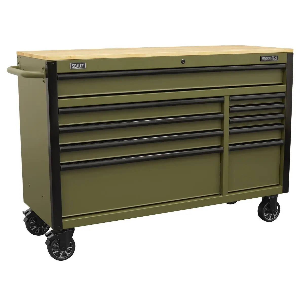 Sealey Superline PRO® Mobile Trolley with Wooden Worktop & Power Bar 10 Drawer 1320mm