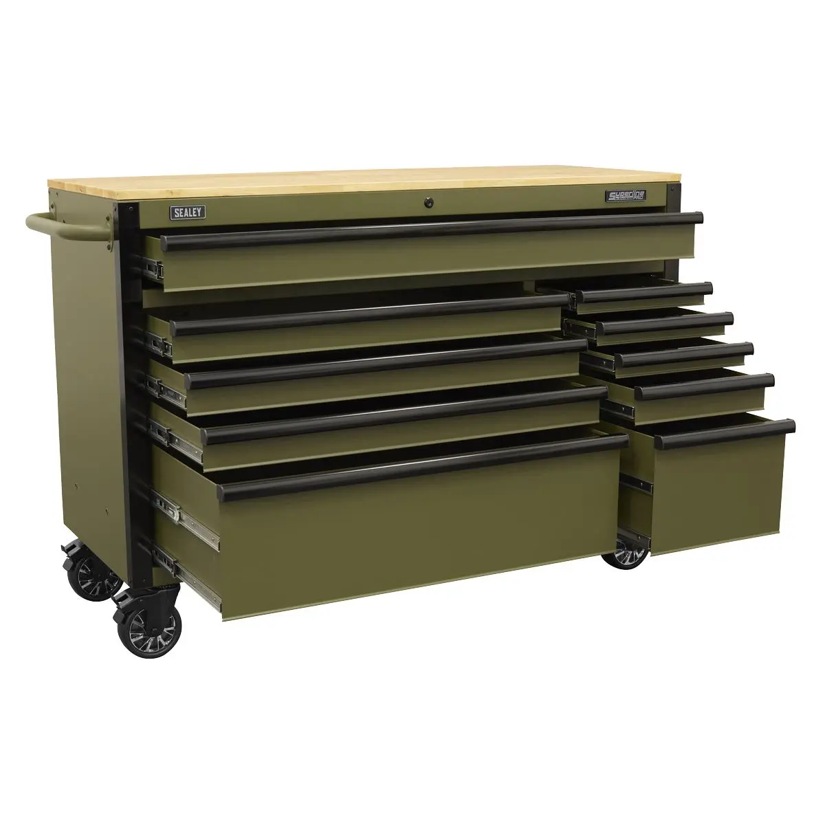 Sealey Superline PRO® Mobile Trolley with Wooden Worktop & Power Bar 10 Drawer 1320mm - Image 11
