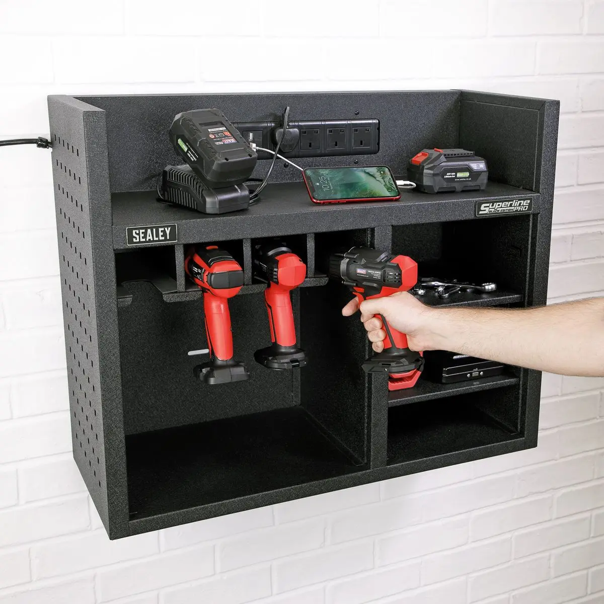 Sealey Superline Pro Power Tool Storage Rack with Power Strip - Image 3
