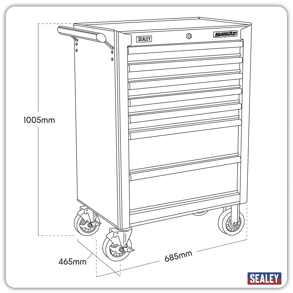 Sealey Superline Pro Rollcab 7 Drawer with Ball-Bearing Slides - Black - Image 7