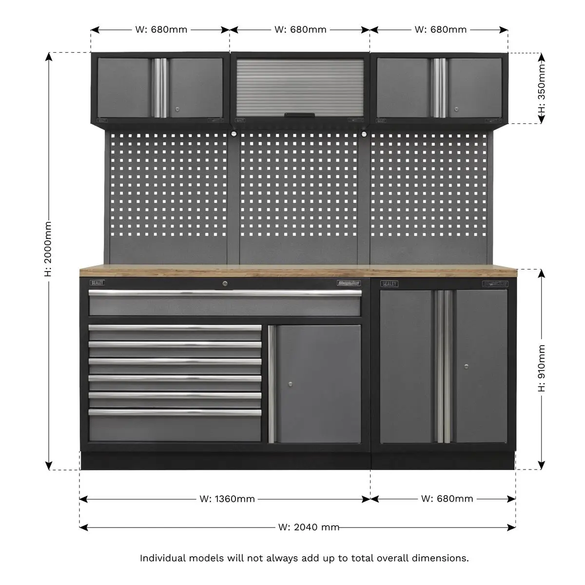 Sealey Superline Pro Superline PRO® 2.04m Storage System - Pressed Wood Worktop - Image 7