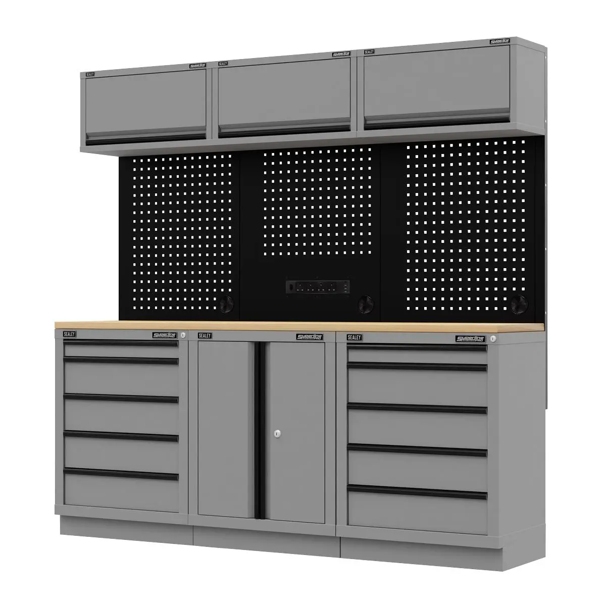Sealey Superline Pro Superline PRO® Black Edition Storage System with Rubber Wood Worktop 2.04m - Image 3
