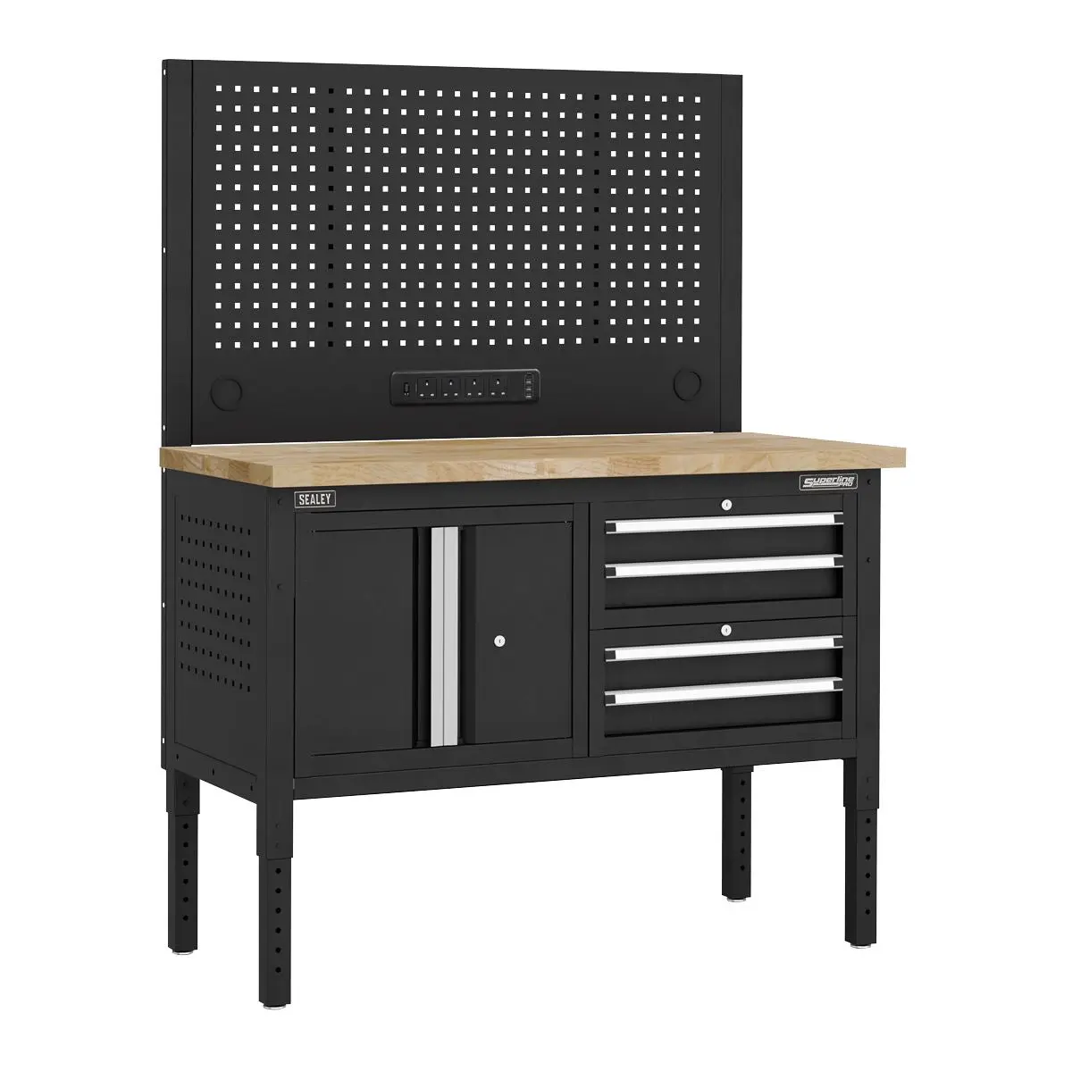 Sealey Superline Pro Superline PRO® Modular Workbench with 4 Drawers & Cupboard Wooden Worktop 1265mm