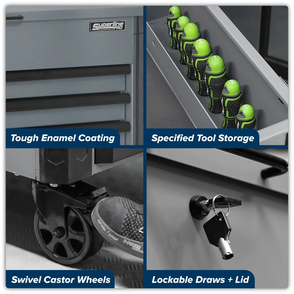 Sealey Superline Pro Tool Trolley 6 Drawer - Grey - Image 12
