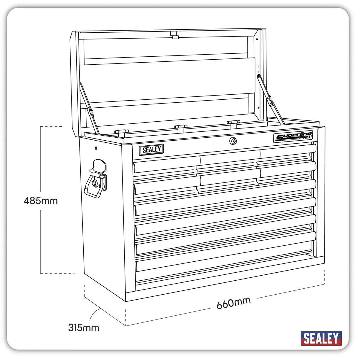 Sealey Superline Pro Topchest 10 Drawer with Ball-Bearing Slides - Black - Image 7